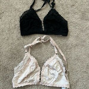 Lace Bralette Set - Black and Pink
